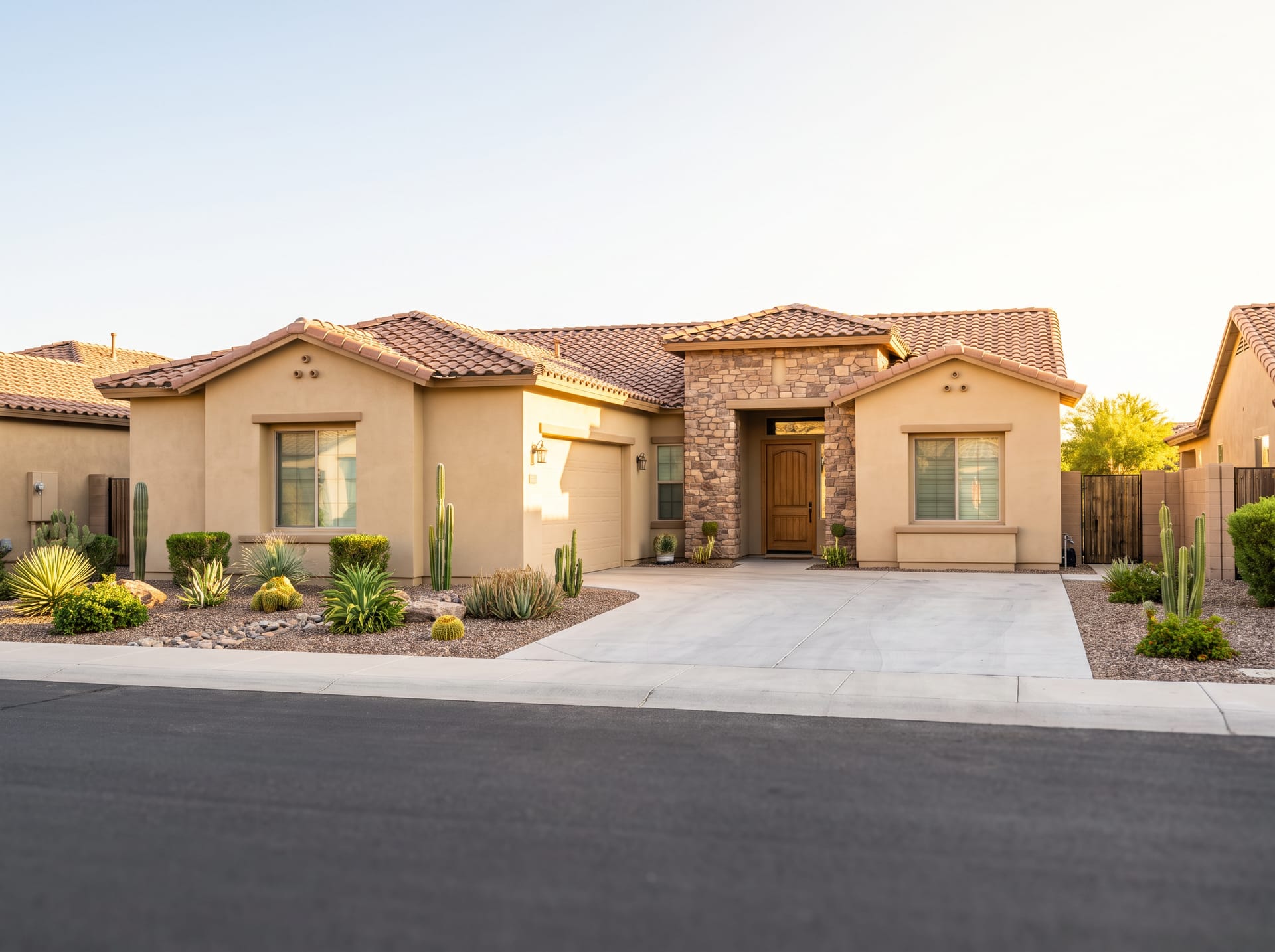 A single-story stucco home with desert landscaping in Avondale, Arizona