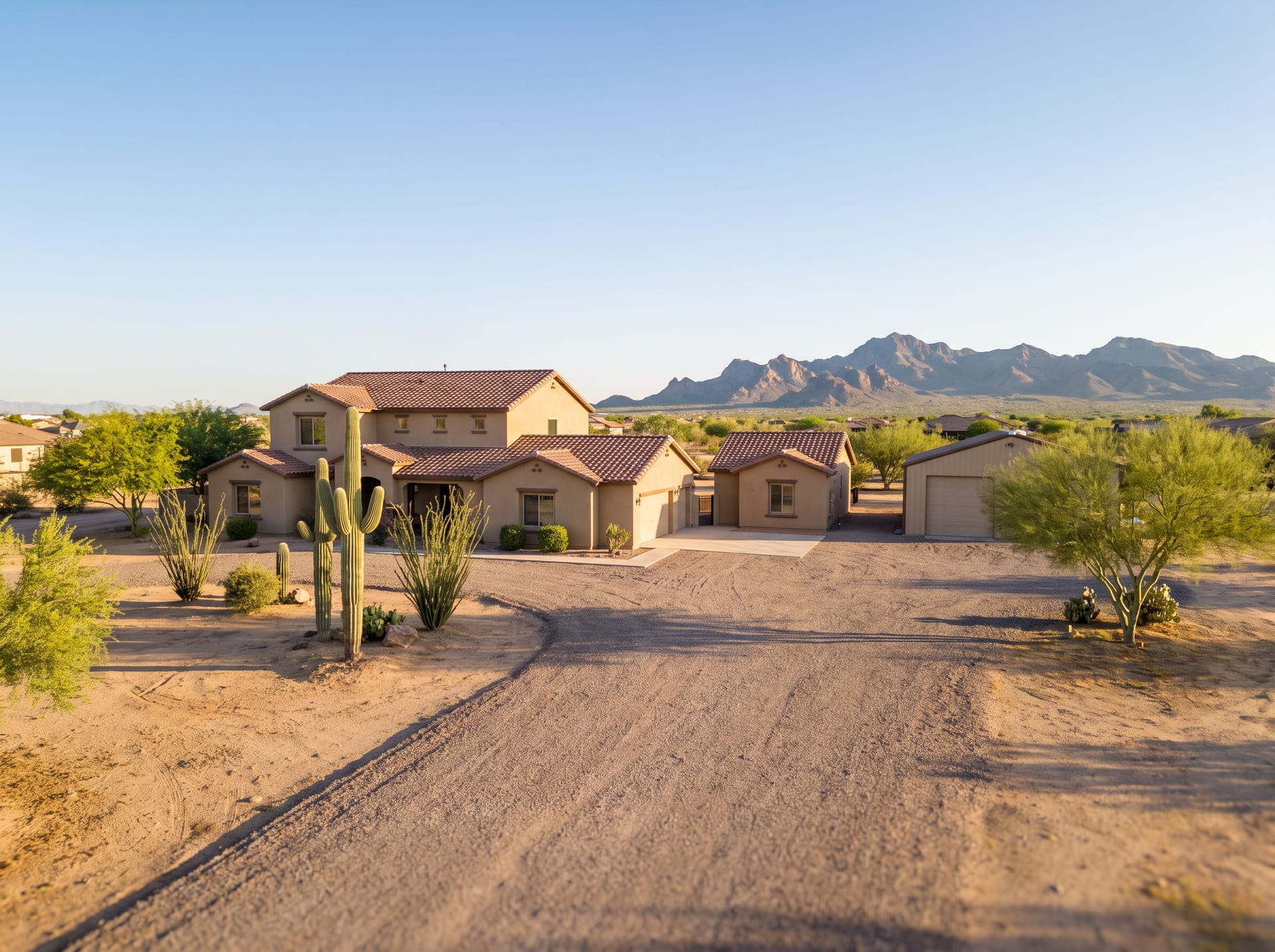 A custom home with a detached casita on an acre lot in Queen Creek, Arizona