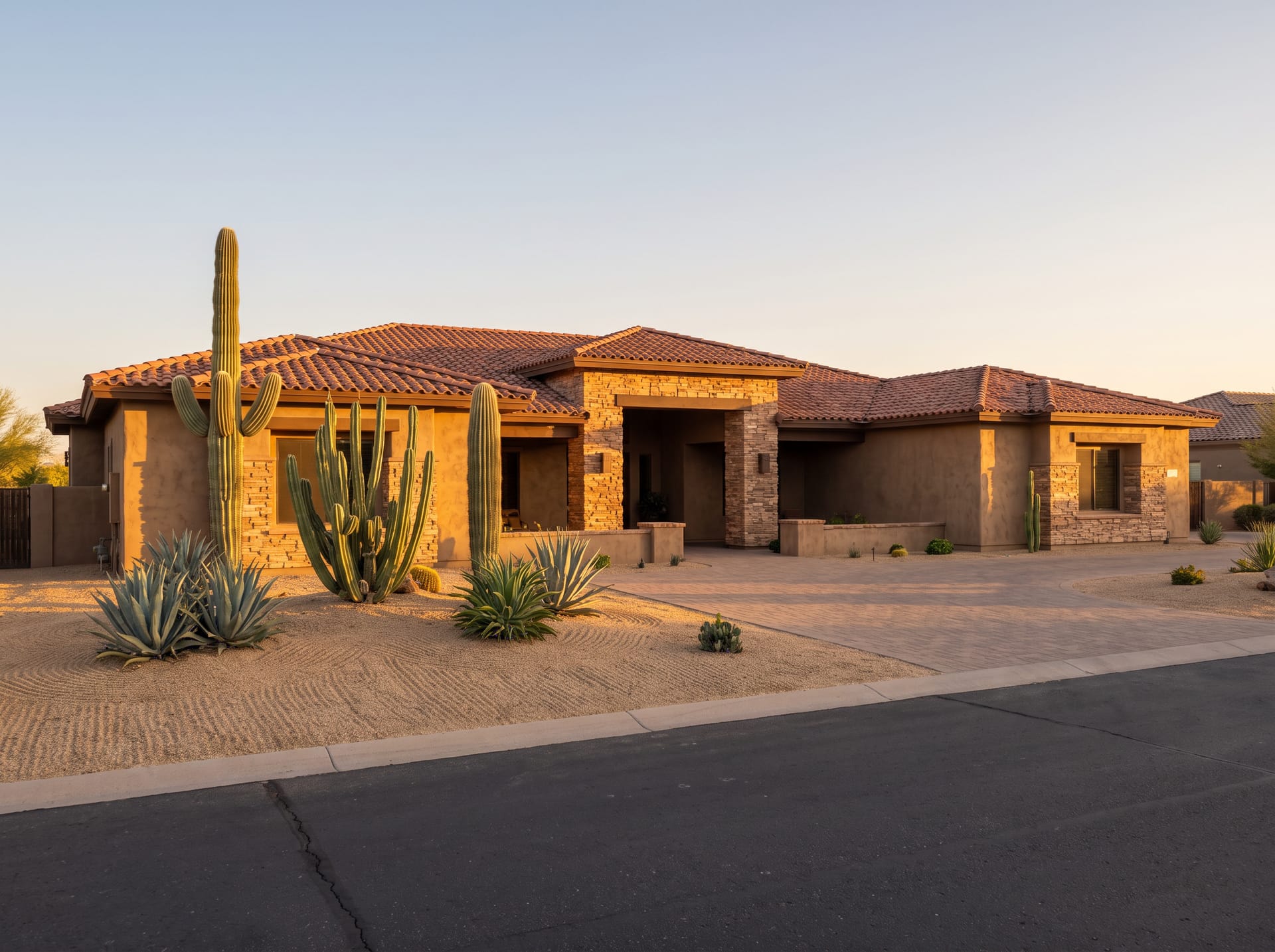 A custom home with sculptural desert landscaping in North Scottsdale, Arizona